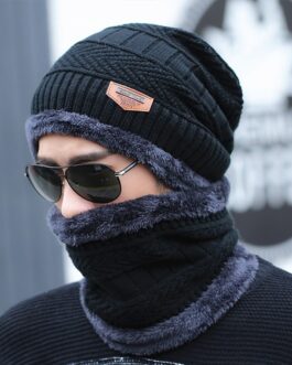 2pcs Ski Cap and Scarf Set Cold Warm Winter Hat for Women Men Knitted Bonnet Warm Cap